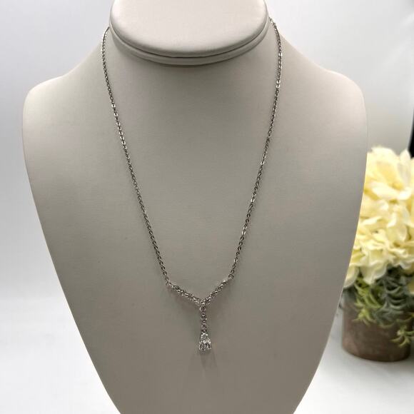 Stauer Designer Signed Sterling Silver Teardeop CZ Tennis Lariat Fancy Necklace - Picture 2 of 8